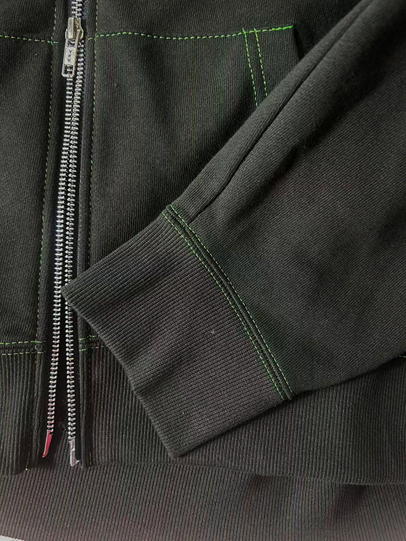 Bi-color Stitch Design Zipper Hoodie