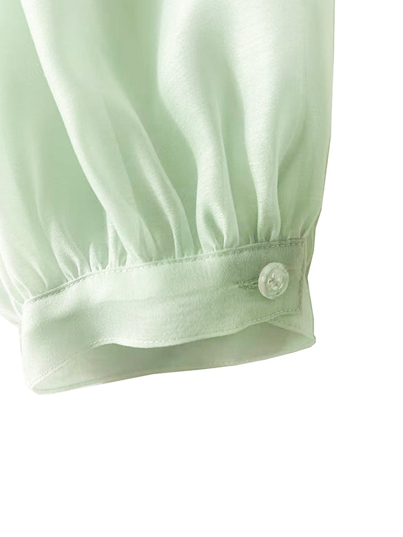 Puff-sleeves Bow-tie Sheer Blouse