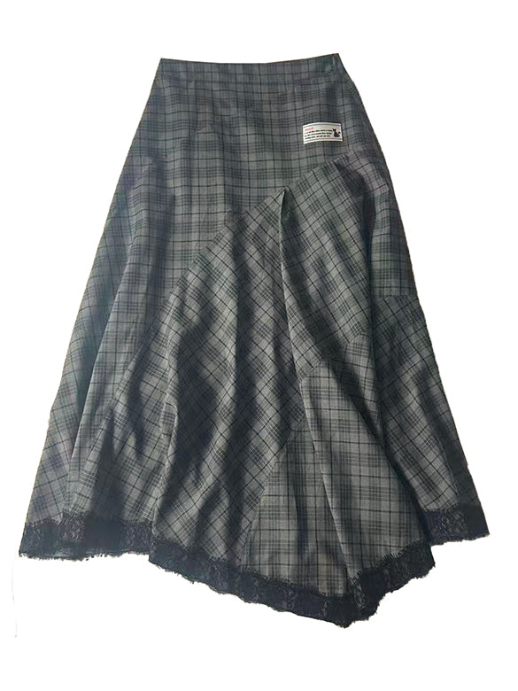 Lace Piping Plaid Design Skirt