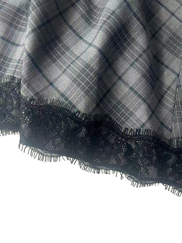 Lace Piping Plaid Design Skirt