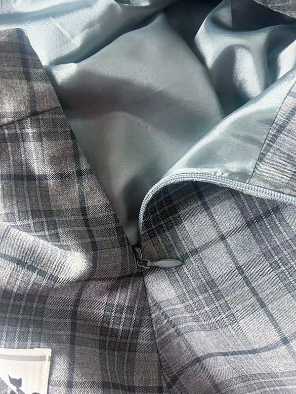 Lace Piping Plaid Design Skirt