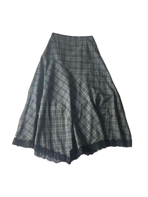 Lace Piping Plaid Design Skirt