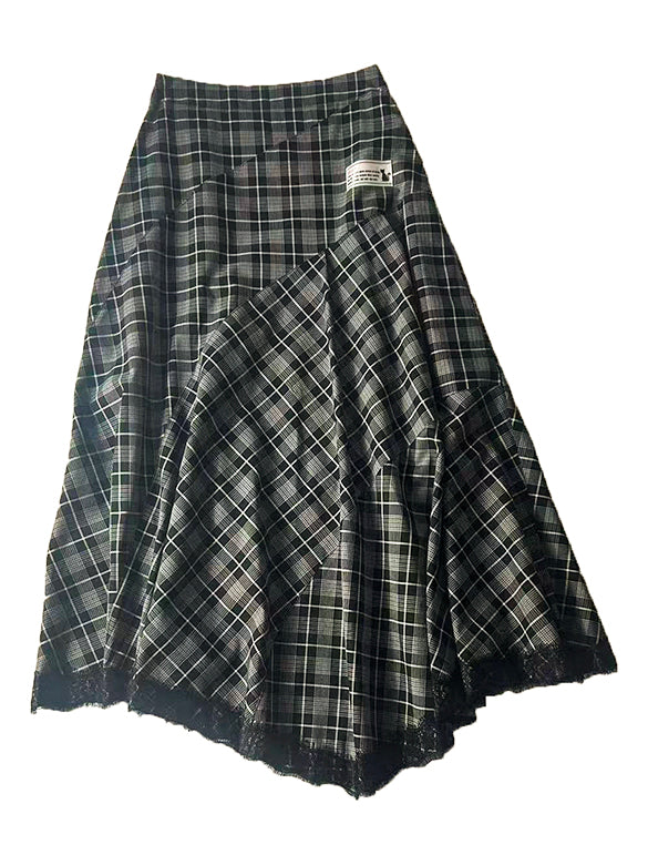 Lace Piping Plaid Design Skirt