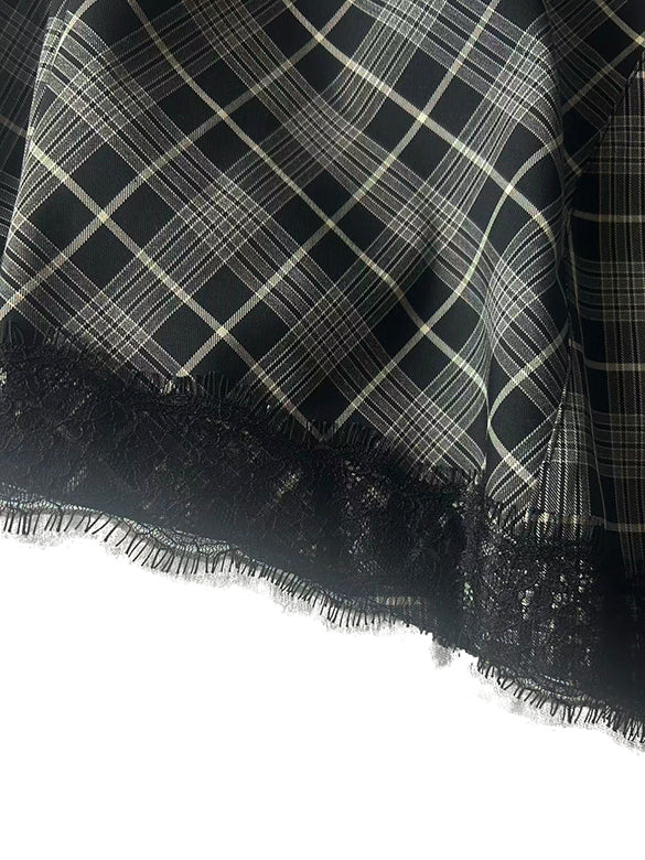 Lace Piping Plaid Design Skirt