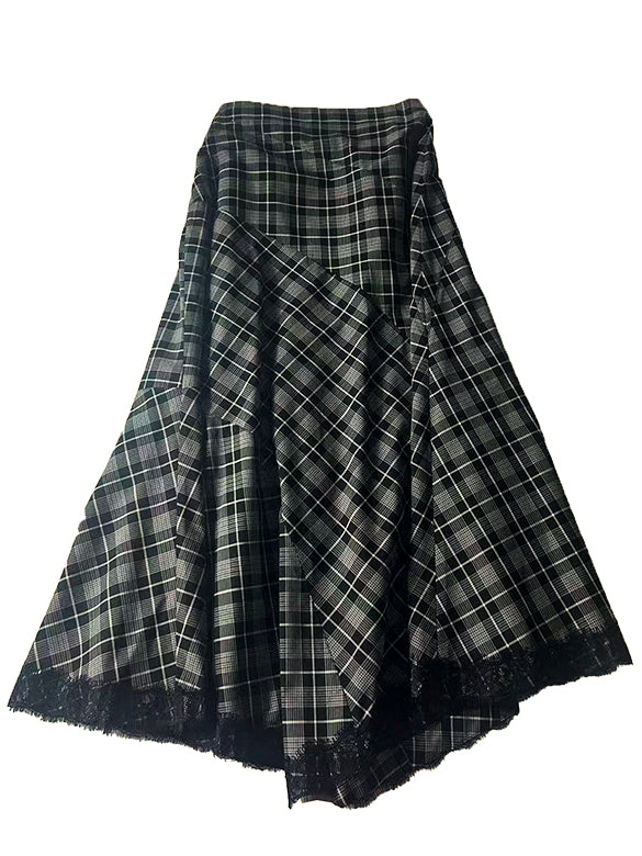 Lace Piping Plaid Design Skirt