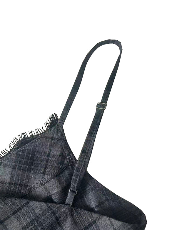 Lace Piping Plaid Cami Dress