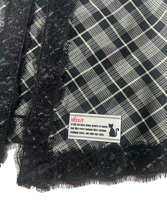 Lace Piping Plaid Cami Dress