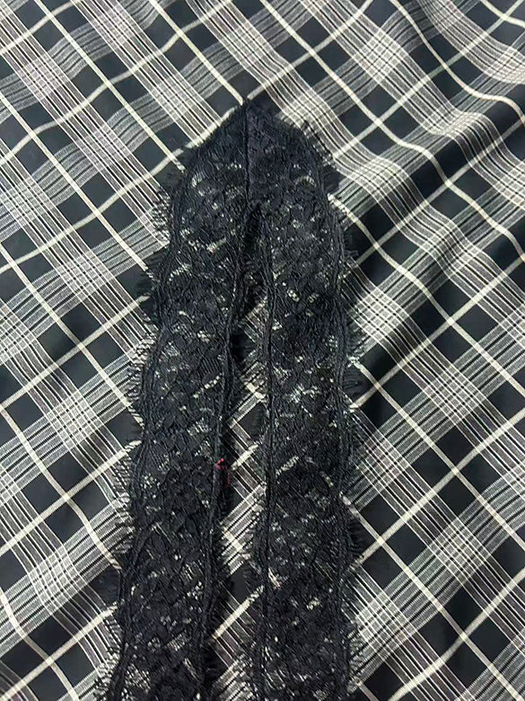 Lace Piping Plaid Cami Dress