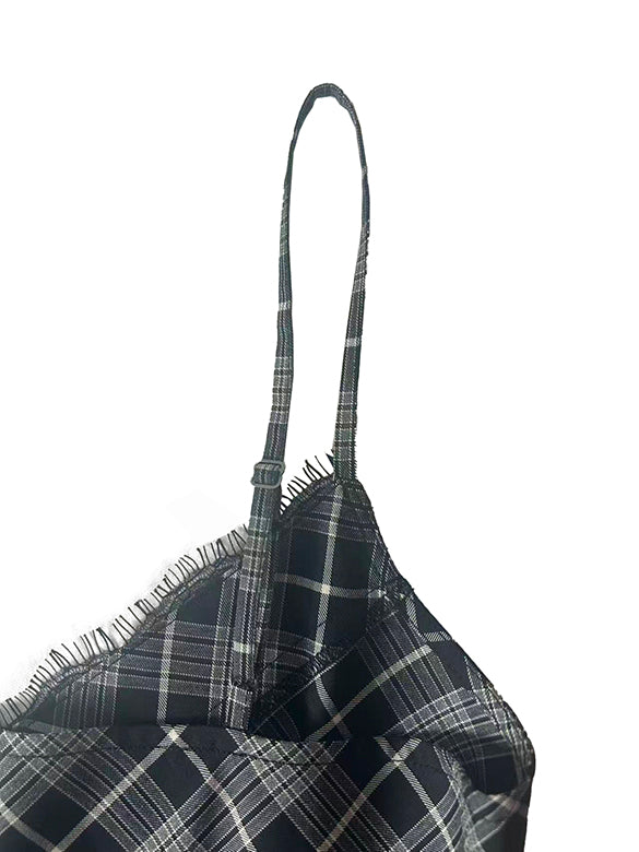 Lace Piping Plaid Cami Dress