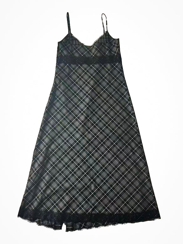 Lace Piping Plaid Cami Dress