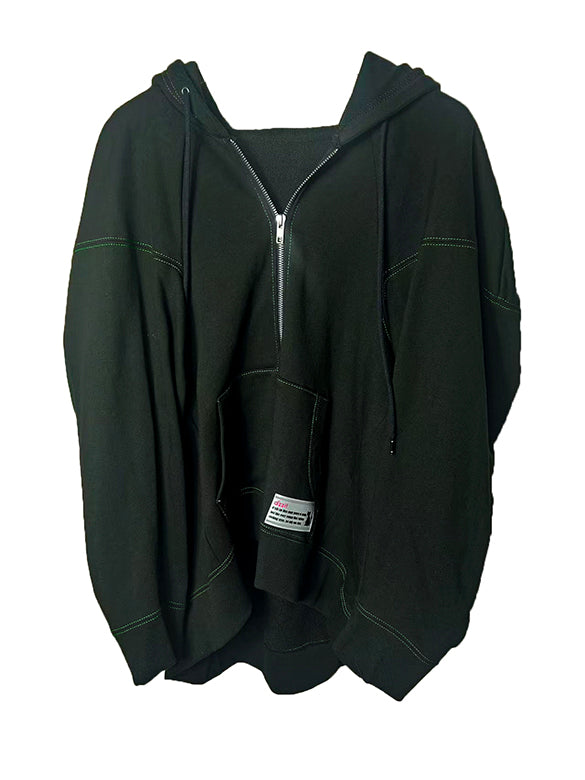 Bi-color Stitch Design Zipper Hoodie