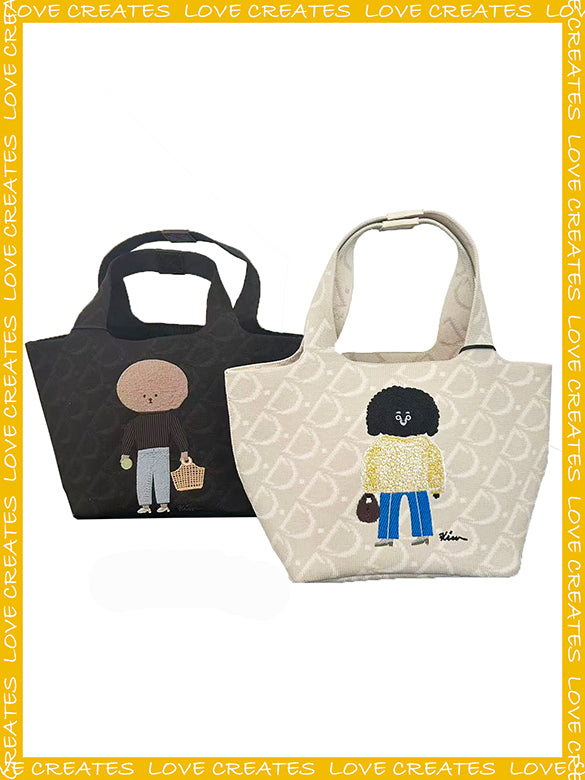 Character Embroidery Monogram Tote Bag