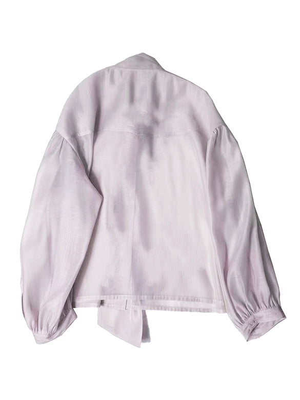 Puff-sleeves Bow-tie Sheer Blouse