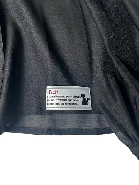 Puff-sleeves Bow-tie Sheer Blouse