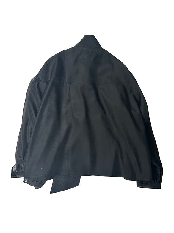 Puff-sleeves Bow-tie Sheer Blouse