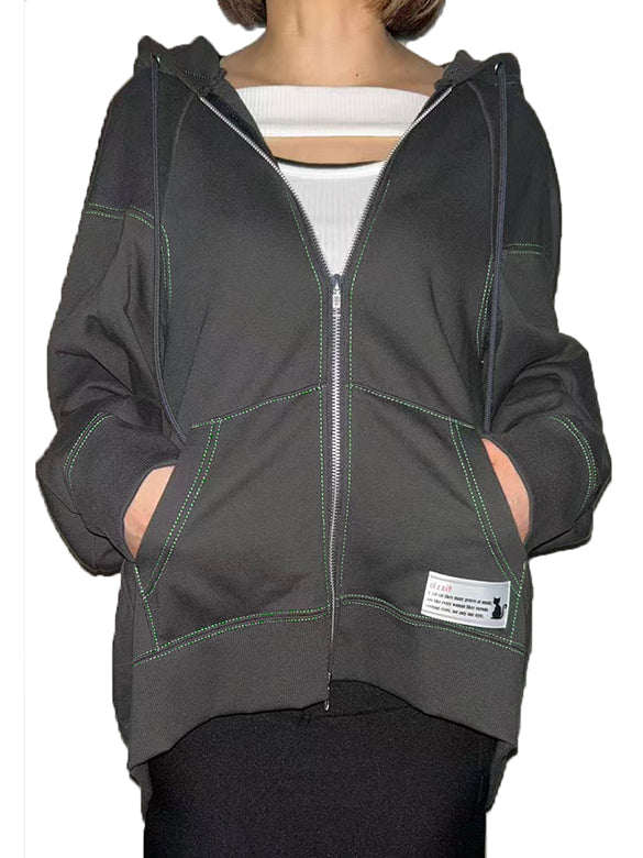 Bi-color Stitch Design Zipper Hoodie