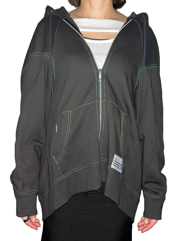 Bi-color Stitch Design Zipper Hoodie