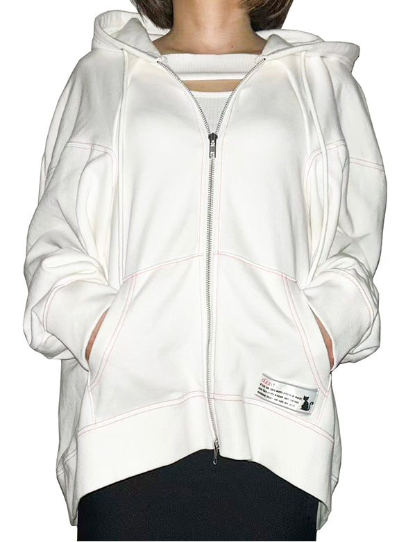 Bi-color Stitch Design Zipper Hoodie