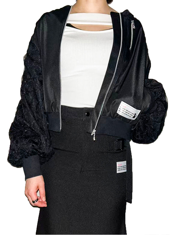 Ribbon Tulle Sleeves Blouson