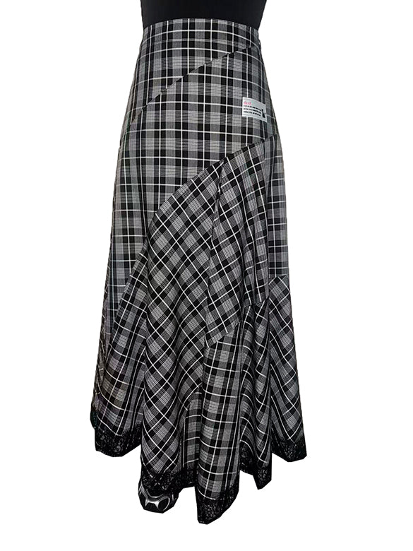 Lace Piping Plaid Design Skirt