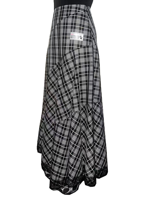 Lace Piping Plaid Design Skirt