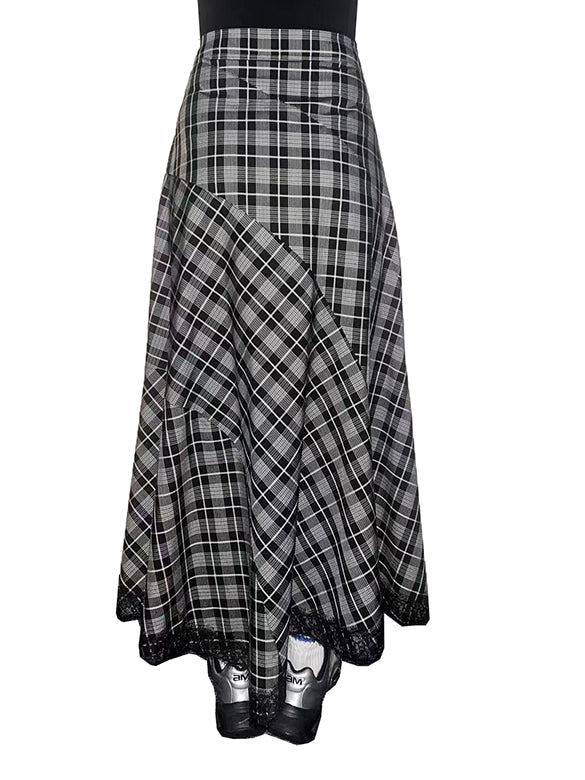 Lace Piping Plaid Design Skirt