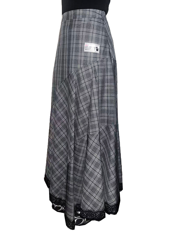 Lace Piping Plaid Design Skirt