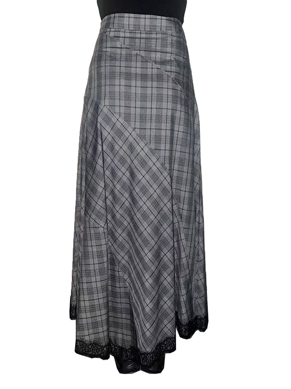 Lace Piping Plaid Design Skirt