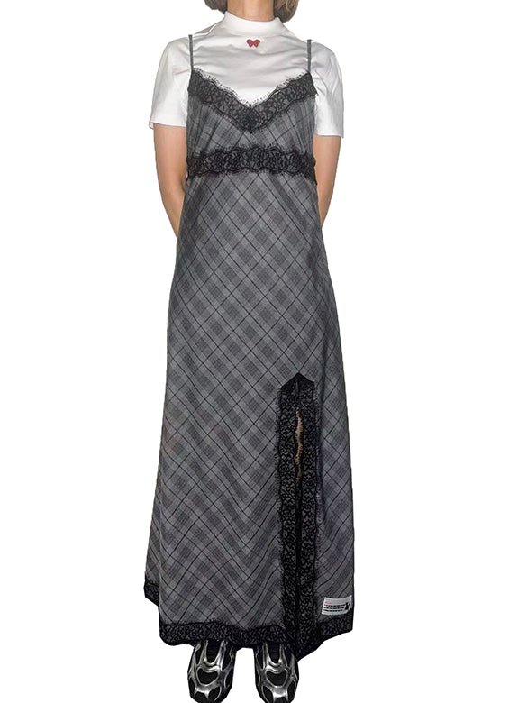 Lace Piping Plaid Cami Dress