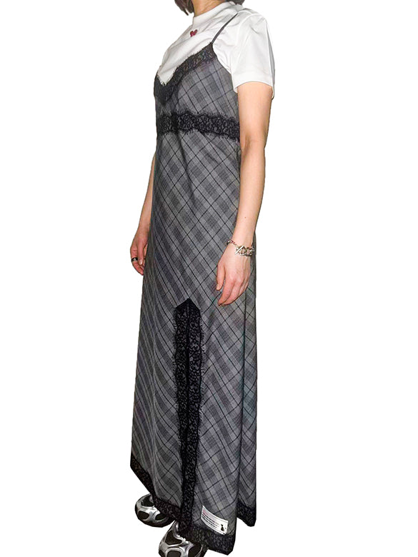 Lace Piping Plaid Cami Dress