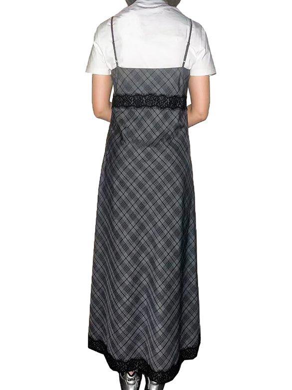 Lace Piping Plaid Cami Dress
