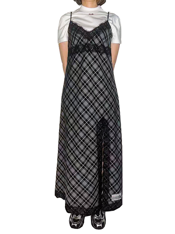 Lace Piping Plaid Cami Dress