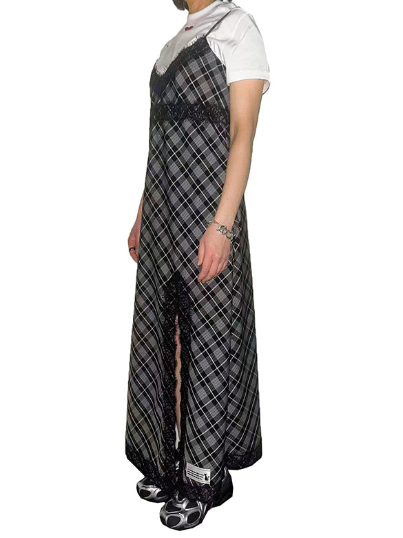 Lace Piping Plaid Cami Dress