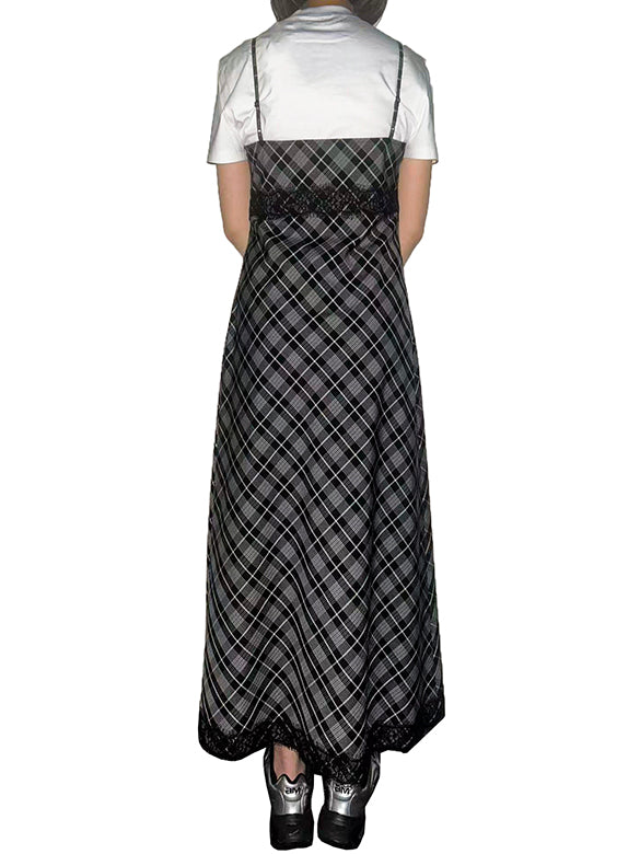Lace Piping Plaid Cami Dress
