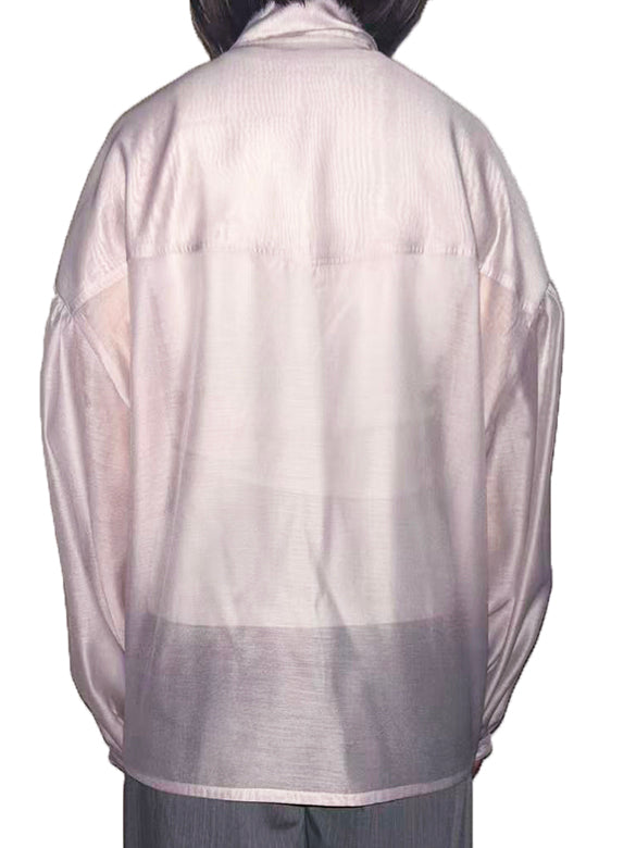 Puff-sleeves Bow-tie Sheer Blouse