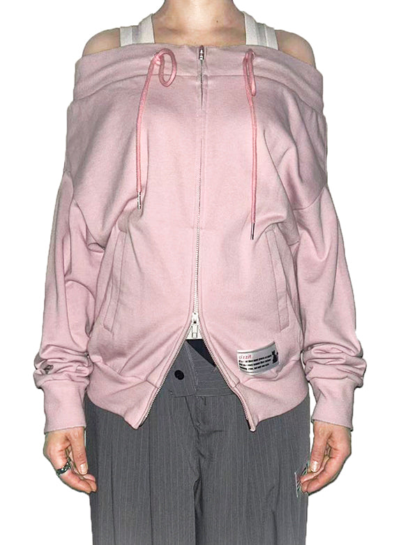 Off-shoulder Sweat Zipper Top