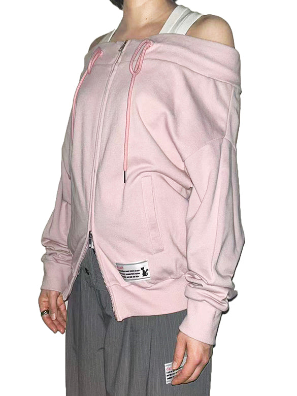 Off-shoulder Sweat Zipper Top
