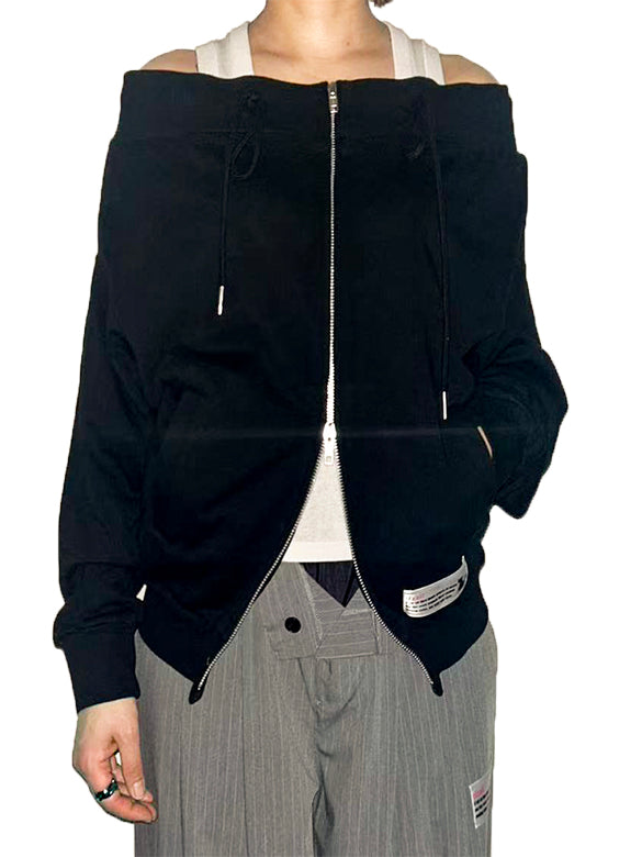 Off-shoulder Sweat Zipper Top