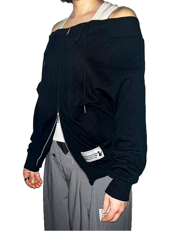 Off-shoulder Sweat Zipper Top