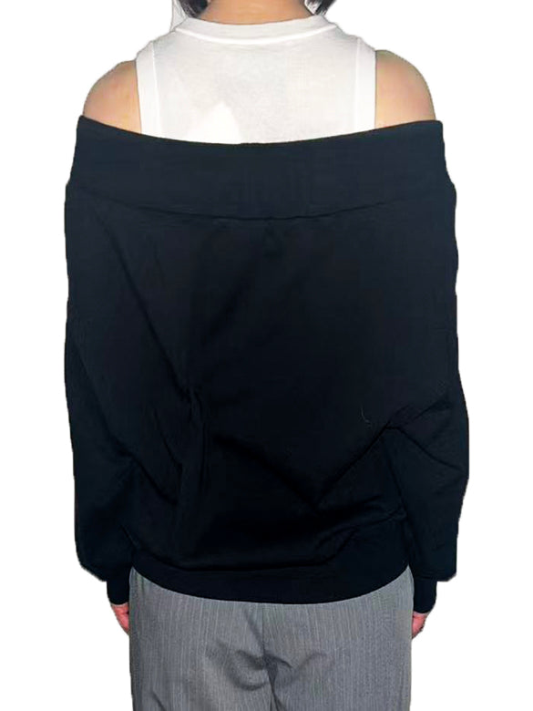 Off-shoulder Sweat Zipper Top