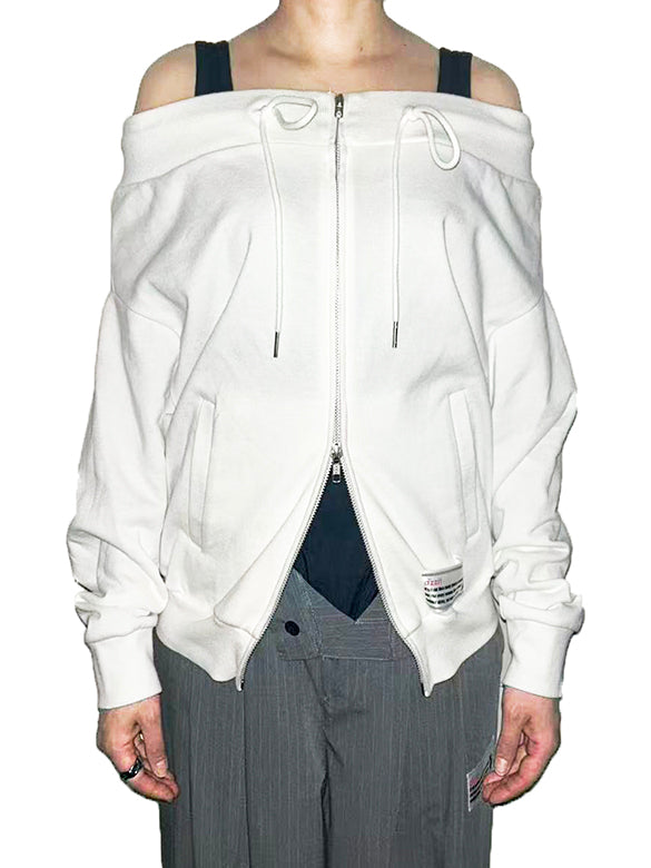 Off-shoulder Sweat Zipper Top