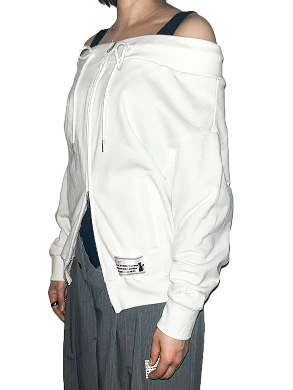 Off-shoulder Sweat Zipper Top