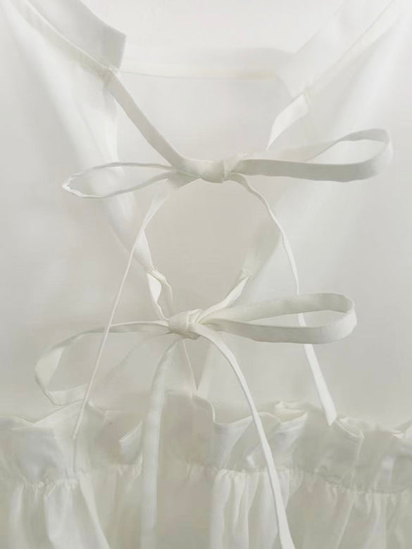 Puff-sleeves Ribbon Sheer Blouse