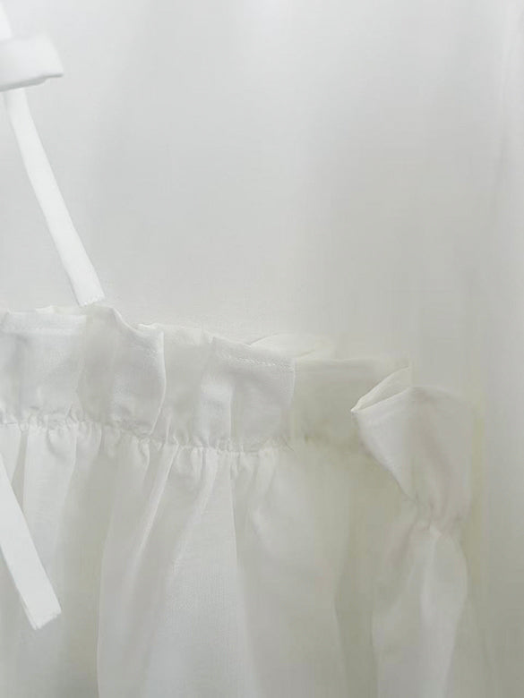 Puff-sleeves Ribbon Sheer Blouse