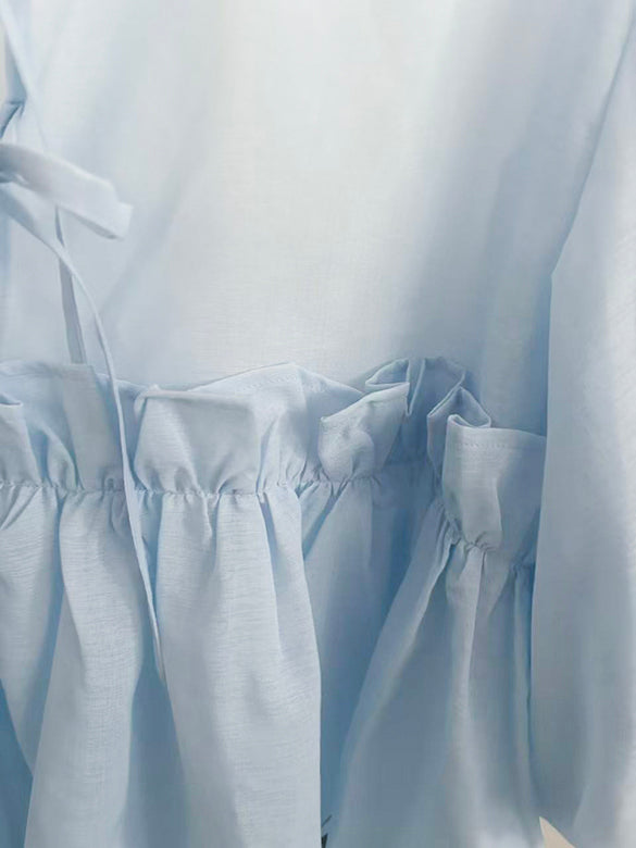 Puff-sleeves Ribbon Sheer Blouse