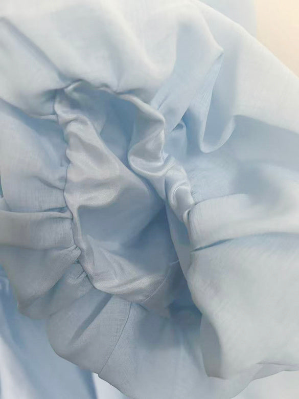 Puff-sleeves Ribbon Sheer Blouse