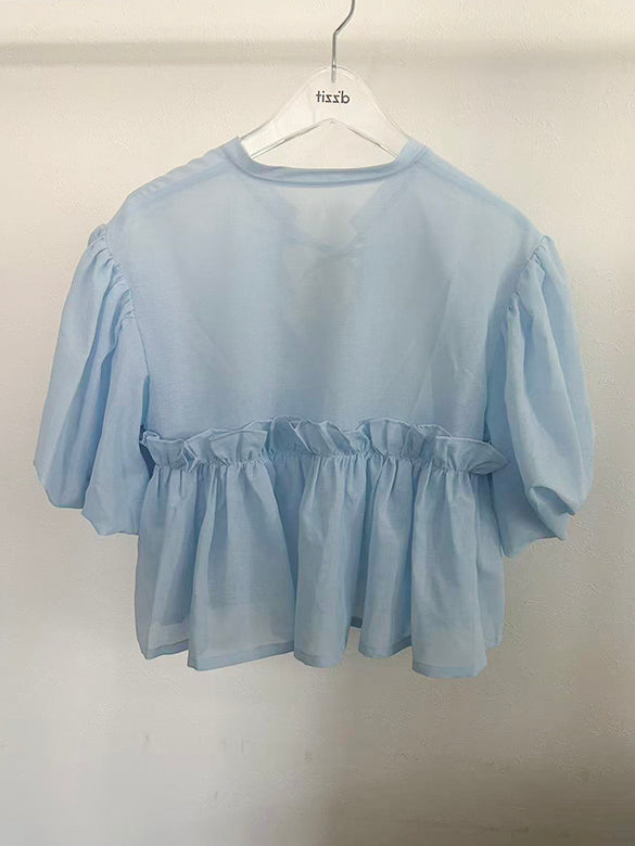 Puff-sleeves Ribbon Sheer Blouse