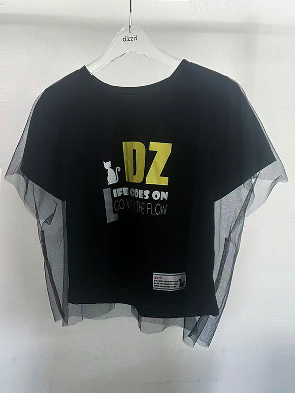 Tulle Combination Printed T-shirt