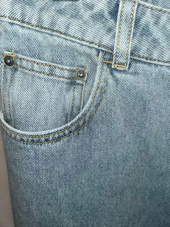 Clear Beads Ribbon Denim Pants