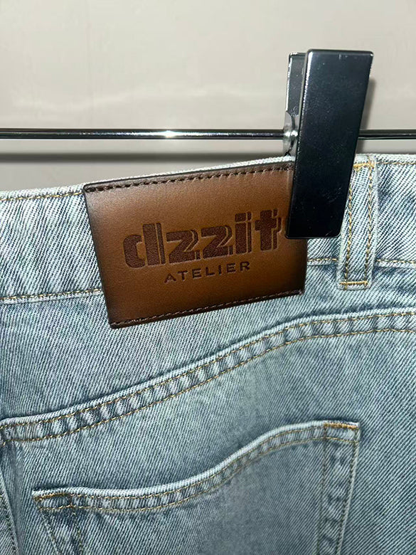 Clear Beads Ribbon Denim Pants